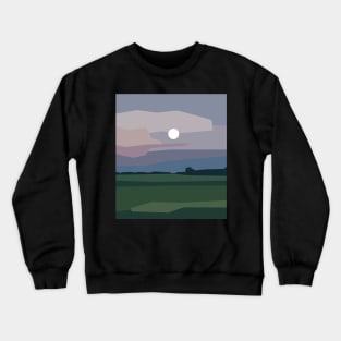 Full moon above green meadow, minimalism in nature. Crewneck Sweatshirt